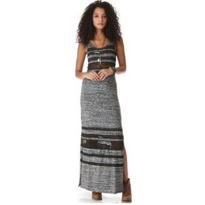 Free People Maxi Dress Hazy Days Gray Black Lace Stripe Sleeveless